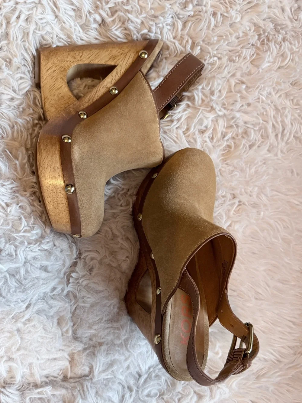 Kors by Michael Kors Tan Suede Platform Slingback Clogs